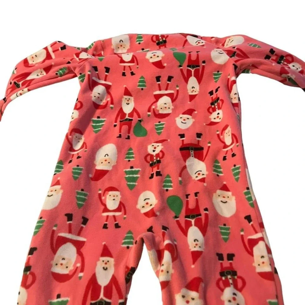 Carter's‎ Footed Christmas Pajamas Size 3T Holiday Sleeper Pink Soft Santa